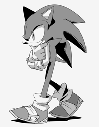 Size: 560x716 | Tagged: safe, artist:cham__623, sonic the hedgehog, 2025, greyscale, hand on own chin, monochrome, simple background, solo, walking, white background