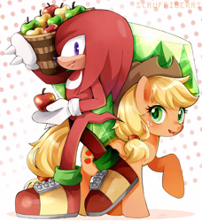 Size: 3003x3300 | Tagged: safe, artist:scruffiberri, knuckles the echidna, applejack, my little pony