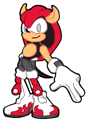 Size: 884x1228 | Tagged: safe, artist:eddiesheep, mighty the armadillo, 2022, alternate eye color, alternate outfit, boots, clothes, flat colors, grey eyes, looking at viewer, shorts, simple background, smile, solo, topless, transparent background