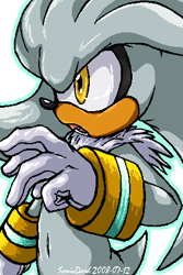 Size: 300x450 | Tagged: safe, artist:sonicdash, silver the hedgehog, 2008, belly button, looking offscreen, mouth open, outline, simple background, solo, standing, white background