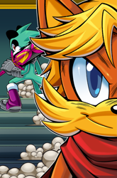 Size: 1265x1920 | Tagged: safe, artist:unhinged_honey, antoine d'coolette, badger, coyote, 2026, duo, inigo cortez, looking at viewer, male, scarf, sword, weapon