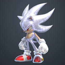Size: 2048x2048 | Tagged: safe, artist:dokatzo, artist:plagueren, sonic the hedgehog, 2026, 3d, frown, gradient background, hyper form, hyper sonic, looking offscreen, solo, standing