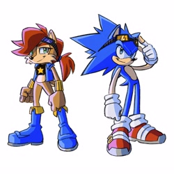 Size: 3000x3000 | Tagged: safe, artist:jessiemorg29303, manik acorn, sonia acorn, chipmunk, hedgehog, 2026, duo, female, looking at viewer, male, older, parent:sally, parent:sonic, pose, simple background, white background
