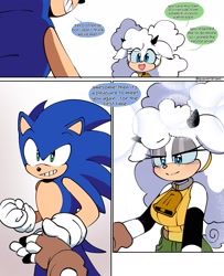 Size: 1449x1782 | Tagged: safe, artist:quaverdraws, lanolin the sheep, sonic the hedgehog, hedgehog, sheep, 2025, blushing, comic, dialogue, duo, english text, female, holding hands, looking at each other, male, sitting, smile, speech bubble, tears, tears of happiness
