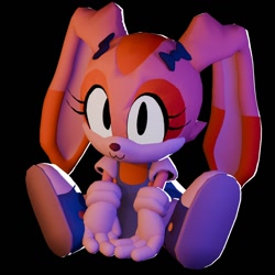 Size: 1080x1080 | Tagged: safe, artist:thetruemarzipan, cream the rabbit, 2026, 3d, alternate outfit, alternate universe, au:outcome memories, black background, blue shoes, bow, brown nose, creamabetes, cute, eyelashes, looking at viewer, simple background, sitting, smile, solo