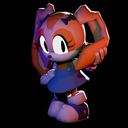 Size: 1080x1080 | Tagged: safe, artist:thetruemarzipan, cream the rabbit, 2026, 3d, alternate outfit, alternate universe, au:outcome memories, black background, blue shoes, bow, creamabetes, cute, holding ear, holding something, looking at viewer, simple background, solo, standing