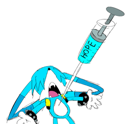 Size: 1089x1056 | Tagged: safe, artist:bobbutterbutt, kit the fennec, 2026, arms out, english text, fangs, flat colors, injection, mouth open, simple background, sketch, solo, standing, syringe, text, white background