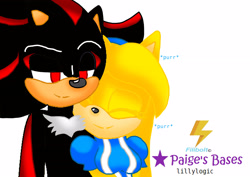 Size: 3508x2480 | Tagged: safe, artist:filibolt, artist:lillylogic, artist:paige-the-unicorn, maria robotnik, shadow the hedgehog, oc, oc:maria the hedgehog, hedgehog, 2019, base used, duo, english text, eyes closed, leaning, leaning on them, mobianified, nuzzle, purring, sfx, signature, smile, text