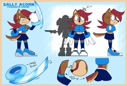 Size: 2048x1398 | Tagged: safe, artist:tvict101, sally acorn, chipmunk, 2021, female, looking at viewer, looking back, pose, redesign, reference sheet, sally's ringblader outfit, solo