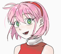 Size: 467x417 | Tagged: safe, artist:cham__623, amy rose, human, 2025, humanized, looking at viewer, mouth open, simple background, smile, solo, white background