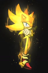 Size: 932x1410 | Tagged: safe, artist:cham__623, sonic the hedgehog, super sonic, super sonic 2, sonic frontiers, 2025, arms folded, black background, looking at viewer, simple background, solo, super form