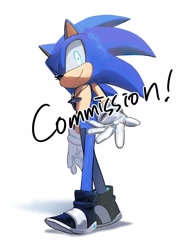 Size: 1900x2500 | Tagged: safe, artist:cham__623, sonic the hedgehog, 2024, alternate eye color, alternate shoes, alternate universe, commission, looking at viewer, necklace, simple background, solo, standing, white background