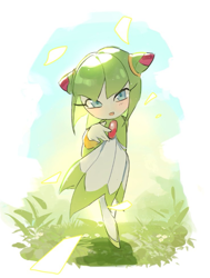 Size: 653x866 | Tagged: safe, artist:cham__623, cosmo the seedrian, seedrian, sonic x, 2024, blushing, daytime, looking at viewer, mouth open, outdoors, simple background, solo, white background