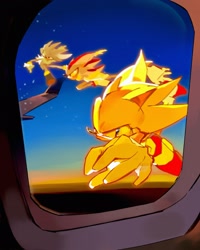 Size: 1638x2048 | Tagged: safe, artist:afajiao, shadow the hedgehog, silver the hedgehog, sonic the hedgehog, super shadow, super sonic, super form, super silver