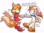 Size: 1584x1170 | Tagged: safe, artist:dapuffster, cream the rabbit, miles "tails" prower, fox, rabbit, alternate universe, blushing, bowtie, dialogue, english text, female, happy, male, pointing, role swap, simple background, white background