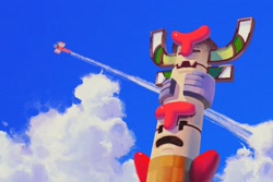 Size: 1800x1200 | Tagged: safe, artist:cham__623, sonic the hedgehog, green hill zone, 2022, airplane, clouds, daytime, outdoors, solo, sonic generations, tornado i, totem pole