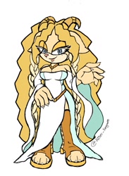 Size: 750x1024 | Tagged: safe, artist:aztec_kangaroo, oc, sheep, 2025, claws, eye clipping through hair, eyelashes, flat colors, greecian sheep, long hair, looking at viewer, needs more jpeg, oc only, pink nose, simple background, smile, smiling at viewer, solo, standing, white background