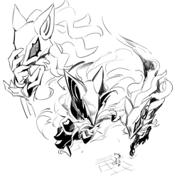 Size: 1320x1326 | Tagged: safe, artist:bb_meronpan, infinite the jackal, 2025, greyscale, infinite's mask, mask, monochrome, simple background, sketch, solo, standing, white background