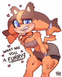 Size: 1440x1789 | Tagged: safe, artist:vixycore, sticks the badger, dialogue, female, heart, leaning forward, looking at viewer, mouth open, simple background, solo, talking to viewer, white background