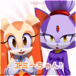 Size: 1080x1080 | Tagged: safe, artist:minnesuh, amy rose, blaze the cat, cream the rabbit, cat, hedgehog, rabbit, animated, female, females only, food, ice cream, japanese, meme, music, trio, trio female, webm