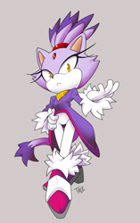 Size: 1989x3169 | Tagged: safe, artist:tale-dude, blaze the cat, alternate version, frown, grey background, looking at viewer, signature, simple background, solo