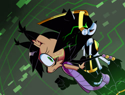 Size: 2048x1567 | Tagged: safe, artist:lilblucat, nicole the hololynx, shard the metal, lynx, 2021, black sclera, duo, female, holding hands, hololynx, looking at each other, male, nicole x shard, nicole's purple wraps, robot, shipping, straight