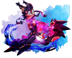 Size: 1280x1047 | Tagged: safe, artist:galaxynite, nicole the hololynx, shard the metal, lynx, 2019, alternate outfit, black sclera, clothes, dress, duo, female, holding hands, looking at each other, male, nicole x shard, robot, shipping, straight