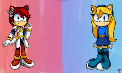 Size: 1024x615 | Tagged: safe, artist:silverfirefox10, maria robotnik, princess elise, oc, oc:elise the hedgehog, oc:maria the hedgehog, hedgehog, 2017, duo, eye clipping through hair, eyebrow clipping through hair, looking at viewer, mobianified, signature, smile, standing