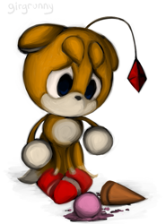 Size: 519x700 | Tagged: safe, artist:girgrunny, tails doll, 2012, cute, floppy ears, ice cream, ice cream cone, lineless, looking at something, sad, simple background, solo, standing, tails dollbetes, white background