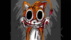 Size: 320x180 | Tagged: safe, artist:comickpro, tails doll, 2008, animated, blood, claws, gif, jumpscare, looking at viewer, low res, nightmare fuel, no sound, sketch, smile, solo, staring into your soul