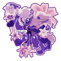 Size: 2048x2048 | Tagged: safe, artist:gemgraphix, editor:gemgraphix, tangle the lemur, whisper the wolf, lemur, wolf, 2026, duo, edit, english text, female, flower, hugging, lesbian, lily (flower), outline, shipping, simple background, tangle x whisper, text, transparent background