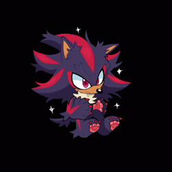 Size: 2048x2048 | Tagged: safe, artist:cawffeejelly, shadow the hedgehog, 2026, arm fluff, barefoot, black background, chest fluff, claws, cute, ear fluff, fluffy, frown, gloves off, leg fluff, looking offscreen, messy fur, messy hair, pawpads, paws, shadowbetes, simple background, sitting, solo, sparkles