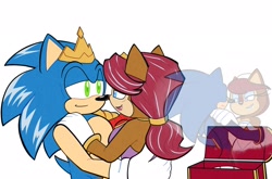 Size: 1920x1270 | Tagged: safe, artist:tvict101, sally acorn, sonic the hedgehog, chipmunk, hedgehog, 2022, alternate universe, crown, dancing, duo, female, king sonic, looking at each other, male, older, queen sally acorn, sally x sonic, shipping, simple background, straight, white background