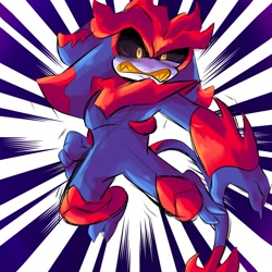 Size: 1200x1200 | Tagged: safe, artist:eclipsethedarklingiscanon, eclipse the darkling, 2024, abstract background, alien, black sclera, clenched teeth, male, mid-air, sharp teeth, solo, solo male, yellow teeth