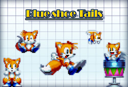 Size: 2272x1545 | Tagged: safe, artist:junkeybot, miles "tails" prower, fox, sonic mania, blue shoes, chair, classic tails, english text, male, mod, solo, solo male, sprite, text
