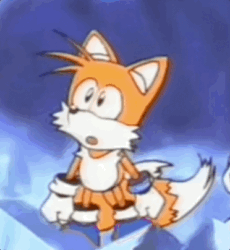 Size: 372x404 | Tagged: safe, editor:nebacer, miles "tails" prower, sonic the hedgehog, sonic the ova, animated, blue shoes, duo, edit, gif, mouth open, solo focus, standing
