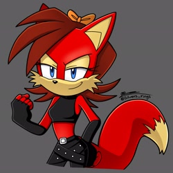 Size: 2048x2048 | Tagged: safe, artist:silvers_rings, fiona fox, fox, 2026, female, grey background, lidded eyes, looking at viewer, pose, simple background, smile, smiling at viewer, solo