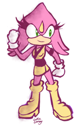 Size: 1000x1497 | Tagged: safe, artist:cutixemma, 2026, boots, chameleon, clenched fists, kimono, liza the chameleon, looking offscreen, redesign, signature, simple background, smile, solo, white background