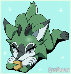 Size: 2342x2443 | Tagged: suggestive, artist:senshion, clove the pronghorn, 2022, all fours, arms folded, ass up, barefoot, blue background, border, butt, lidded eyes, looking at viewer, simple background, solo, star (symbol)