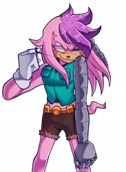 Size: 1497x2048 | Tagged: safe, artist:anonoarts, julie-su, echidna, 2023, cybernetic, female, looking at viewer, pose, simple background, solo, white background