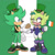 Size: 1024x1024 | Tagged: safe, artist:mintmidori, irish the hedgehog, oc, oc:mint the hedgehog, hedgehog, 2026, cleavage, clothes, country flag, deviantart watermark, duo, flag, food, hat, holding something, irish flag, looking at each other, mouth open, obtrusive watermark, open smile, potato, smile, smiling at each other, st.patrick's day, standing, vegetable, watermark