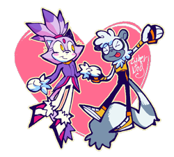 Size: 1156x1043 | Tagged: safe, artist:0cyberdog0, blaze the cat, tangle the lemur, 2026, blazebetes, blushing, cute, duo, eyes closed, female, heart, holding hands, lesbian, looking at them, shipping, signature, simple background, smile, tangabetes, tanglaze, tongue out, transparent background