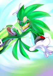 Size: 600x850 | Tagged: safe, artist:evmousser, jet the hawk, bird, 2010, arms out, daytime, extreme gear, goggles, goggles on head, gradient background, male, outdoors, reaching towards the viewer, smile, solo, sonic riders