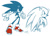 Size: 800x582 | Tagged: safe, artist:evmousser, sonic the hedgehog, hedgehog, 2010, limited palette, line art, looking at each other, male, monochrome, reaching out, signature, simple background, smile, soap shoes, solo, standing, white background