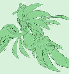 Size: 800x856 | Tagged: safe, artist:evmousser, jet the hawk, bird, 2010, alternate version, arms out, extreme gear, eyewear on head, flat colors, goggles, goggles on head, green, green background, looking at viewer, male, monochrome, reaching towards the viewer, simple background, smile, solo, sonic riders, wings