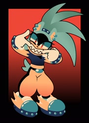 Size: 1483x2048 | Tagged: safe, artist:aferalsunflower, surge the tenrec, 2026, clenched teeth, female, looking at viewer, redraw, sharp teeth, smile, solo, standing