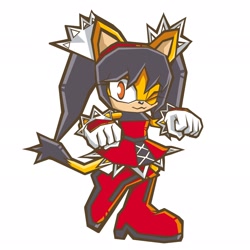 Size: 2048x2048 | Tagged: safe, artist:sonic3_da, honey the cat, cat, 2026, :3, female, looking at viewer, paw pose, simple background, smile, solo, sonic battle style, standing, standing on one leg, style emulation, white background, wink