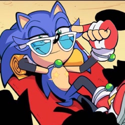 Size: 1280x1280 | Tagged: safe, artist:sumpthinphishy, editor:sumpthinphishy, sonic the hedgehog, hedgehog, 2025, alternate outfit, alternate universe, arm sleeves, au:sonic emaciated, chip's necklace, edit, femboy, gay, lidded eyes, looking up, lying down, male, scar, smile, solo, stockings, sunglasses, top surgery scars, trans male, transgender