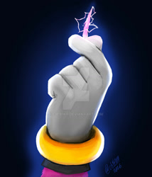 Size: 1280x1494 | Tagged: safe, artist:ch1b1k0, amy rose, hedgehog, 2026, deviantart watermark, electricity, female, gradient background, hand, holding something, lineless, obtrusive watermark, quill, signature, solo, sonic the hedgehog 4 (film), teaser, watermark