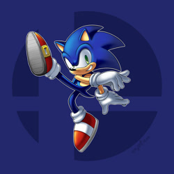 Size: 1280x1280 | Tagged: safe, artist:crabbin, sonic the hedgehog, hedgehog, 2021, clenched teeth, leg up, looking at viewer, male, mid-air, outline, posing, solo, super smash brothers, super smash brothers ultimate, treads